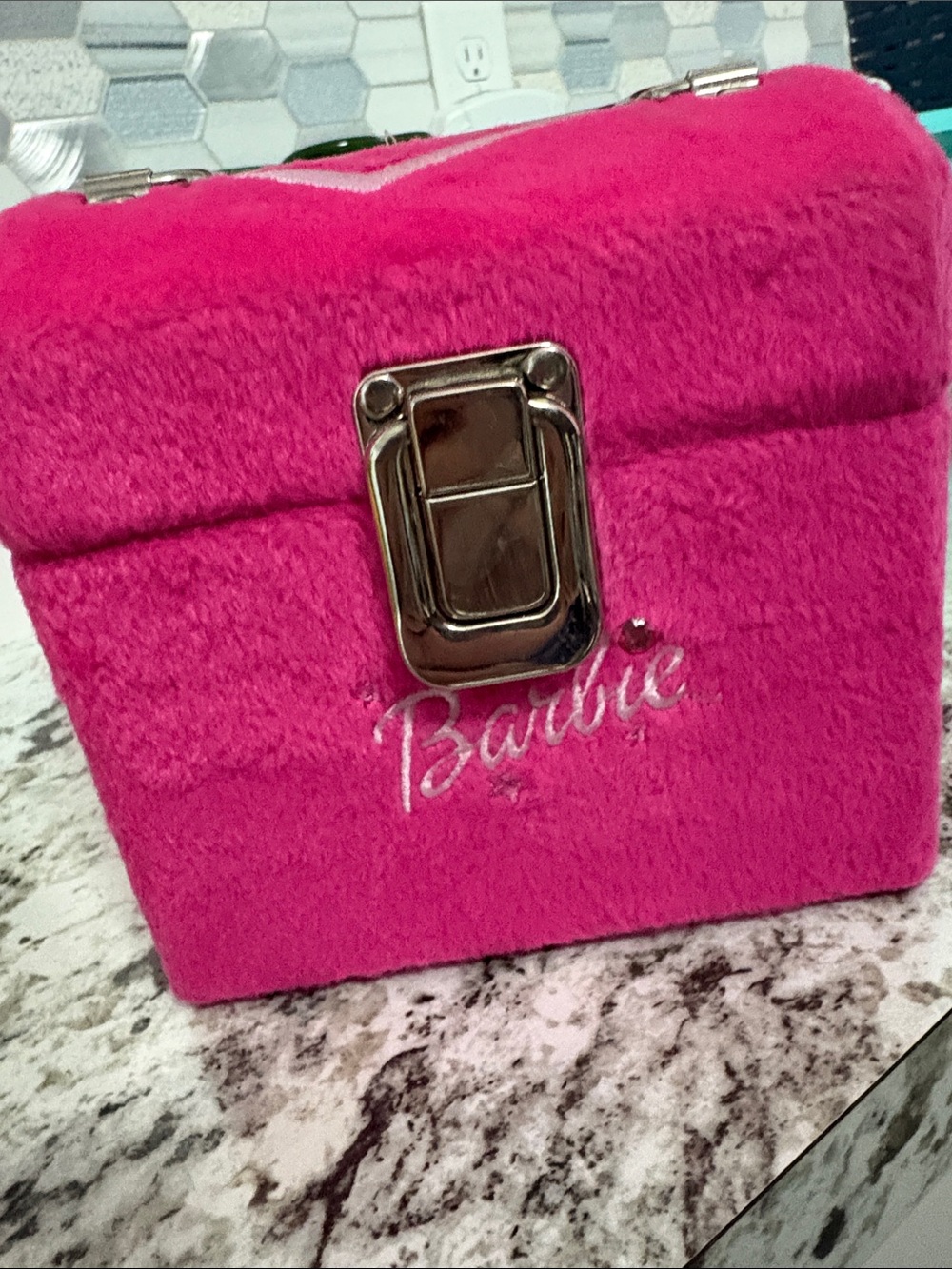 Barbie Hot Pink Plush Jewelry Case with Silver Clasp